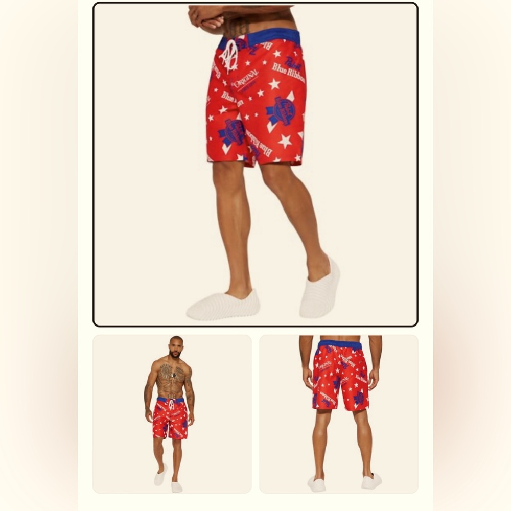 New Pabst Blue Ribbon Beer PRB Board Swim Shorts Red White Blue Men's size 5X